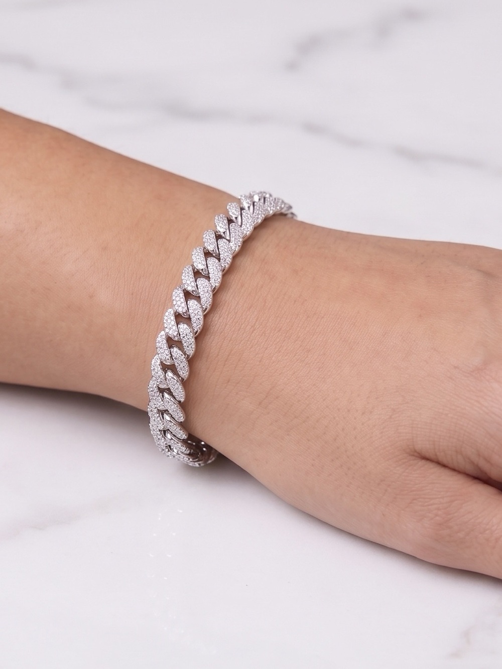 Invicta Silver Crystal Pavé Cuban Link Bracelet(80942)